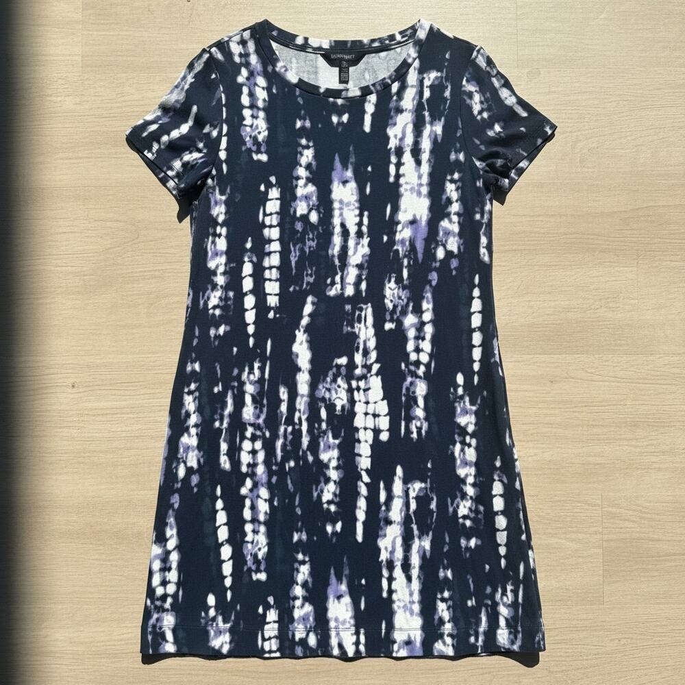 Ellen Tracy Women's Medium Abstract Print Shift Dress‎ Blue Purple Short Sleeve